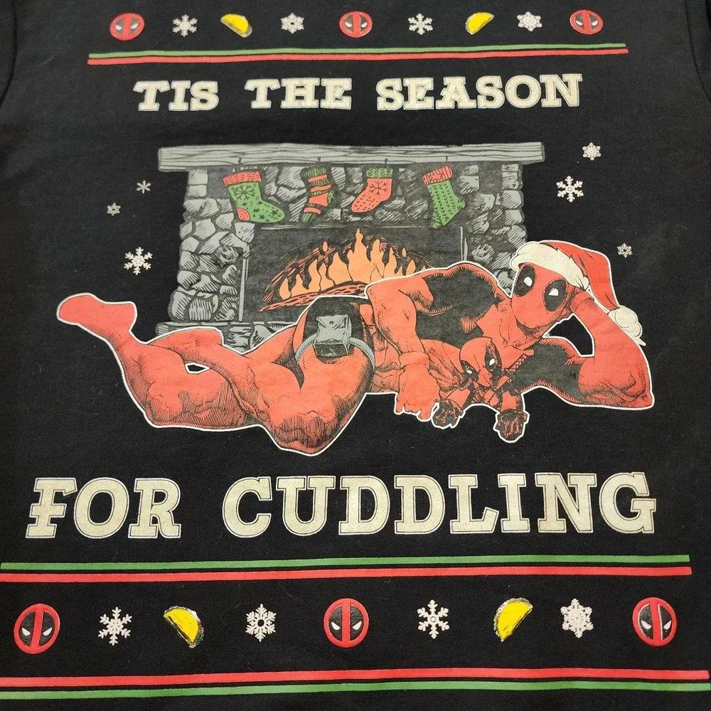 Ugly Christmas Sweater Deadpool Season For Cuddling Size S Black‎ - Picture 2 of 9